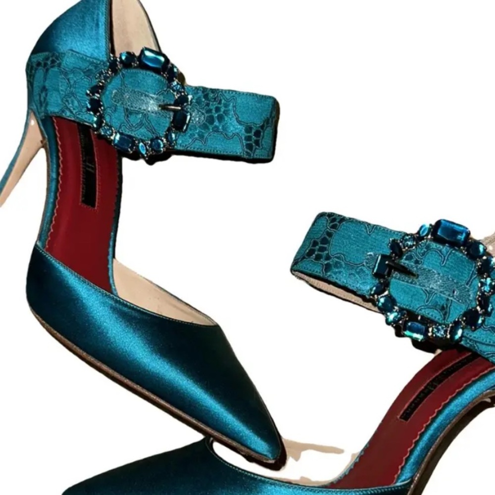 Carolina Herrera Elegant Teal Satin Heels